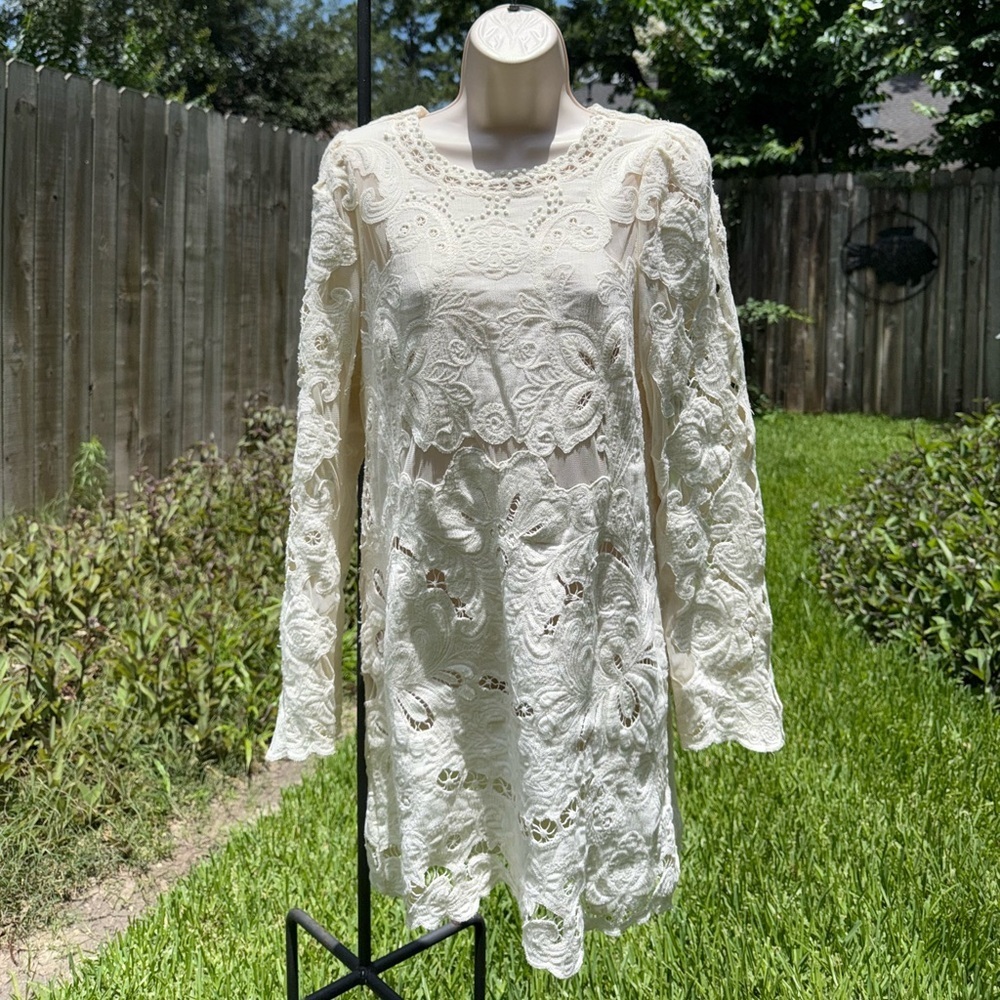 Sea NY Lysa Embroidery long Sleeve Dress Cream - Picture 14 of 17